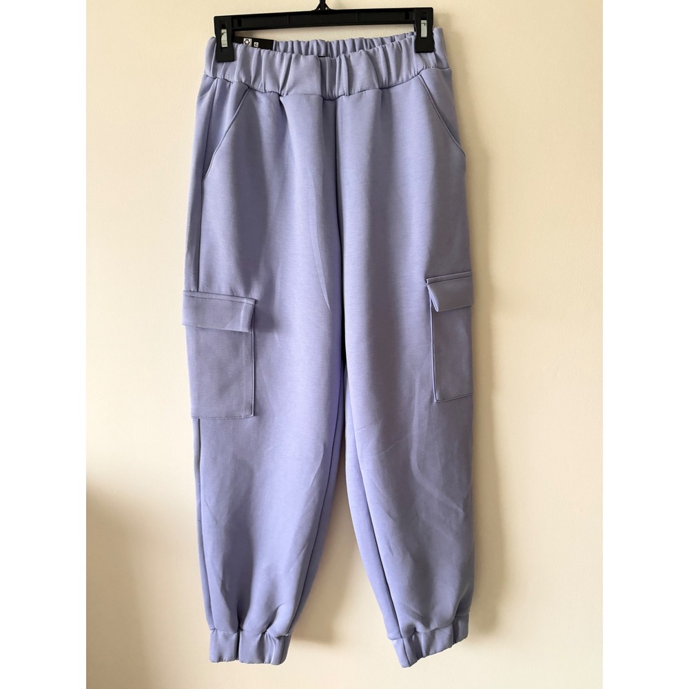 Express Women Purple Cargo Joggers High Rise Elastic Waist Sweatpants S EX011983